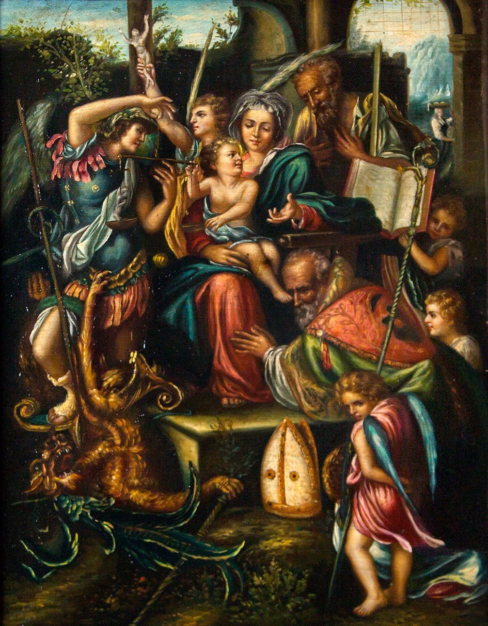 Holy Family with Saint Michael the Archangel, Saint Bernard and the angels 